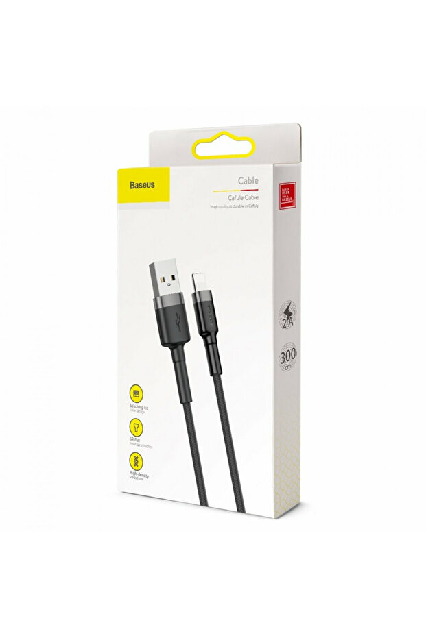 USB to Lightning Data Cable, 2A, 3m, Baseus Cables - Gray Black - 5