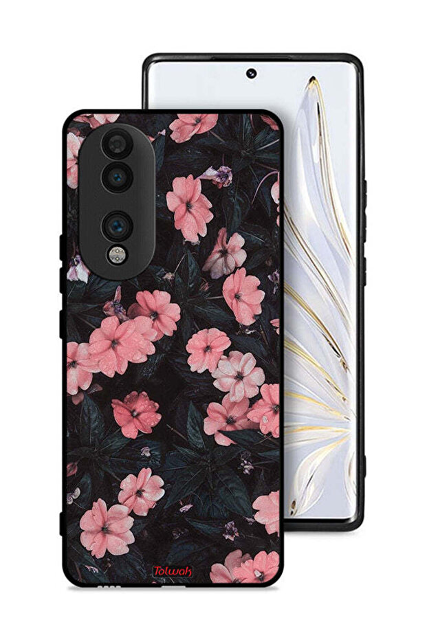 غطاء حماية لهاتف Honor 70 - لون الخوخ والورود الصغيرة