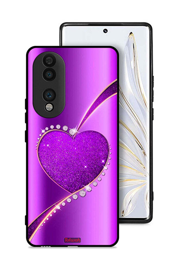 غطاء حماية لهاتف Honor 70 بتصميم قلب لامع