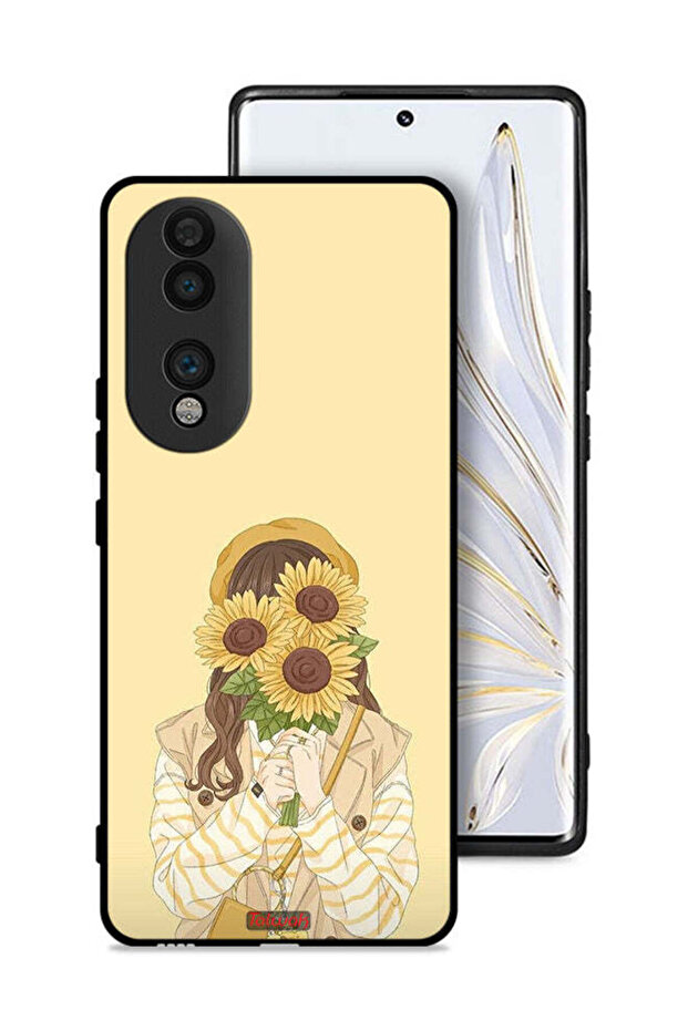 غطاء حماية لهاتف Honor 70 بغطاء وجه مزين بزهرة عباد الشمس