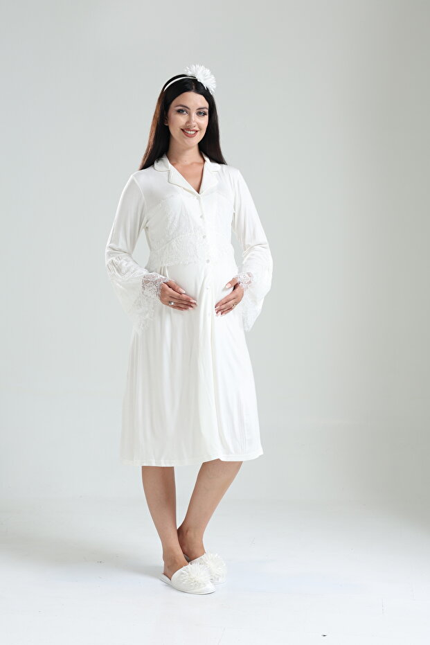 Women's Tuba Ecru Front Button Maternity Nightgown