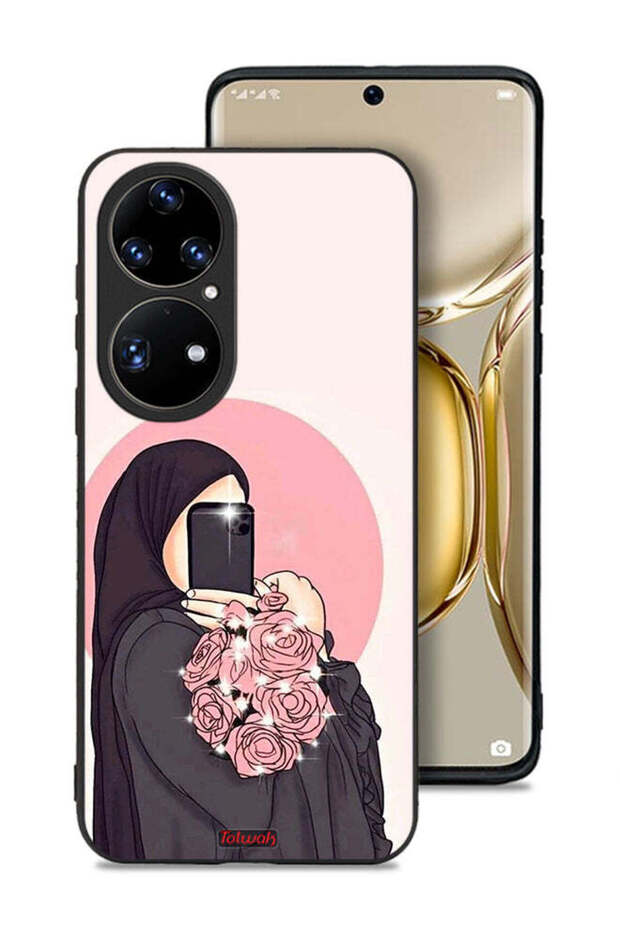 غطاء حماية لهاتف Huawei P50 Pro بتصميم فن التقاط صور سيلفي مع حمل الزهور
