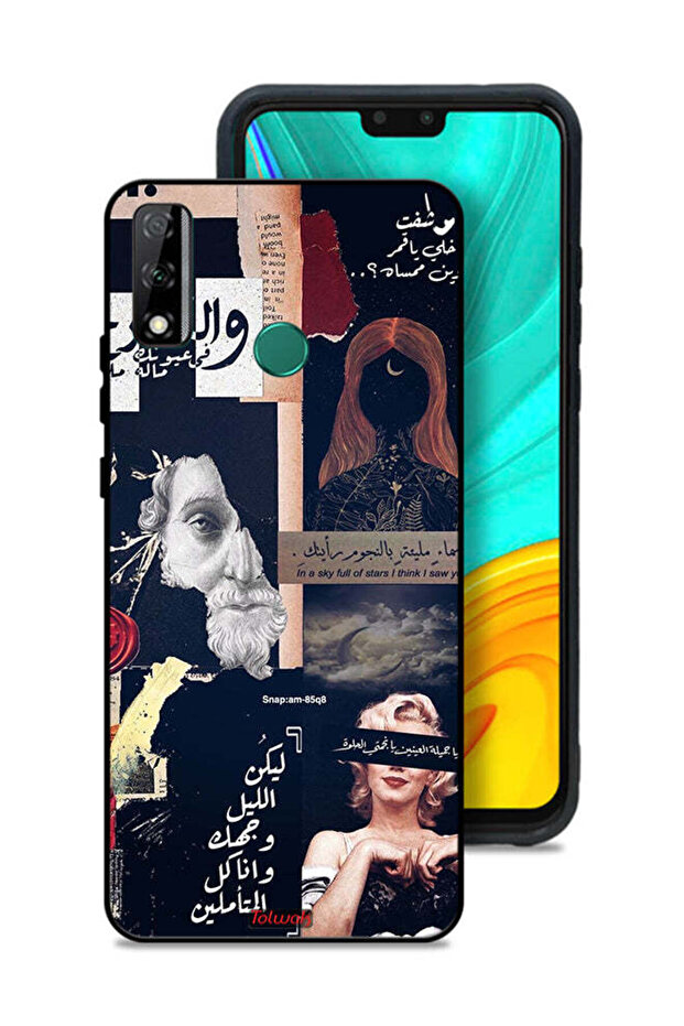 غطاء حماية لهاتف هواوي Y8s بعبارات عربية ووجوه مقطوعة