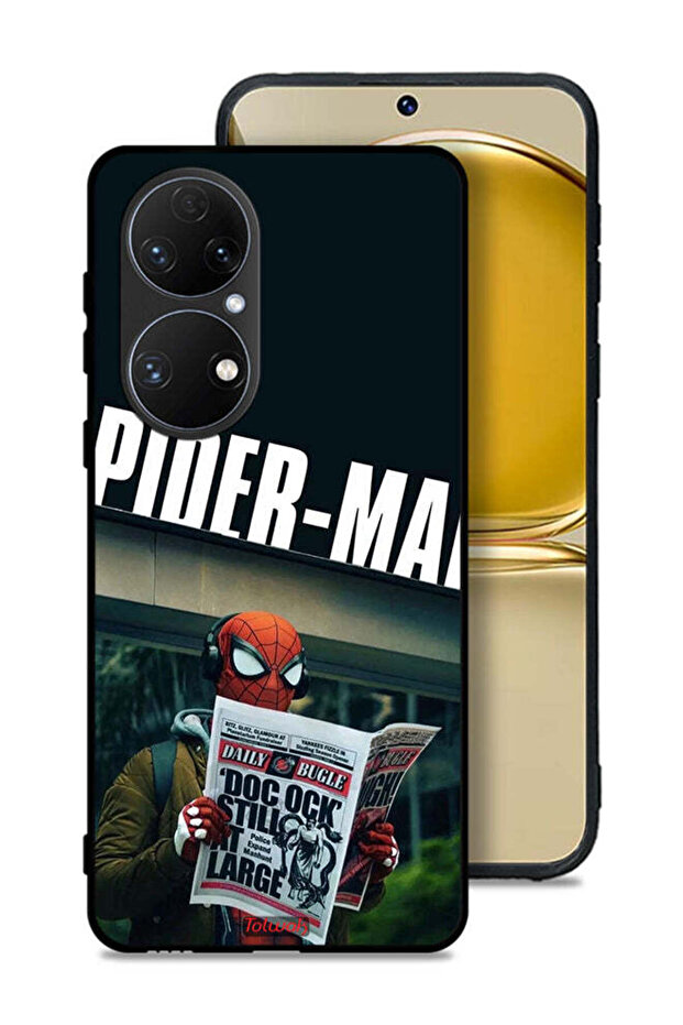 غطاء حماية لهاتف Huawei P50E بتصميم سبايدرمان يقرأ صحيفة