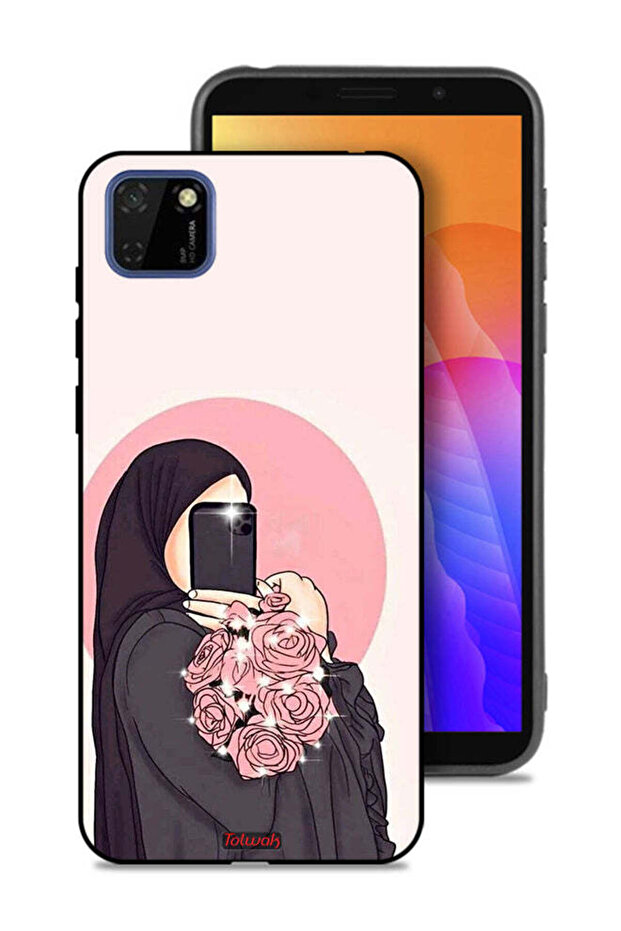 غطاء حماية لهاتف Huawei Y5p مع فن التقاط صور سيلفي أثناء حمل الزهور