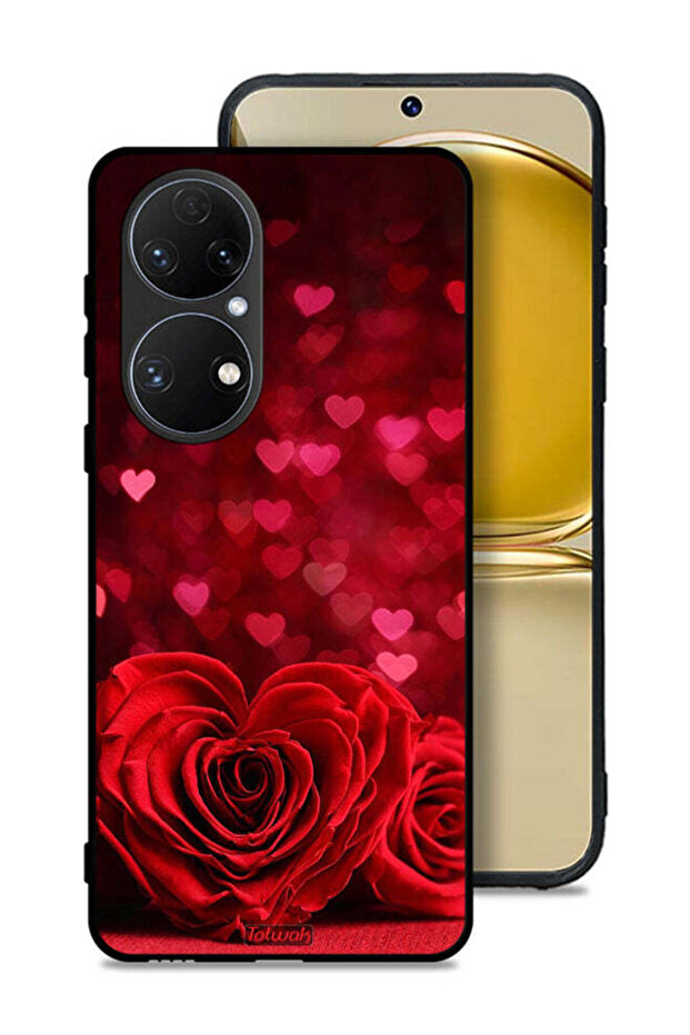 Huawei P50E Protective Case Cover Heart Flowers Abstract Art