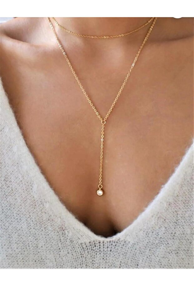 Y Necklace Pearl Steel Stam