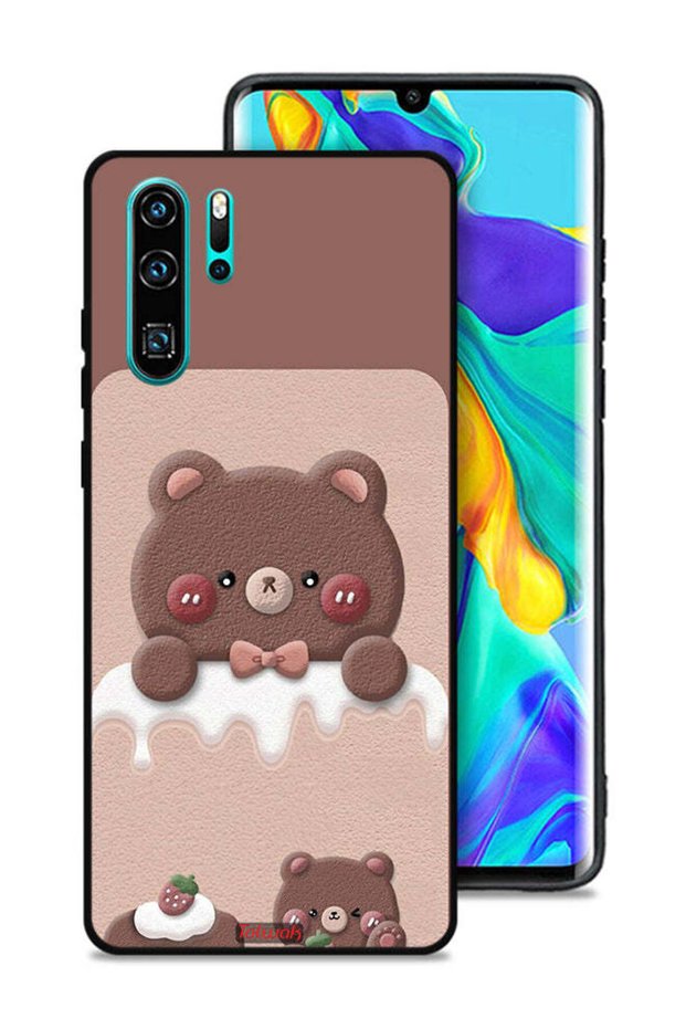 غطاء حماية لهاتف هواوي P30 Pro بتصميم دب الفراولة