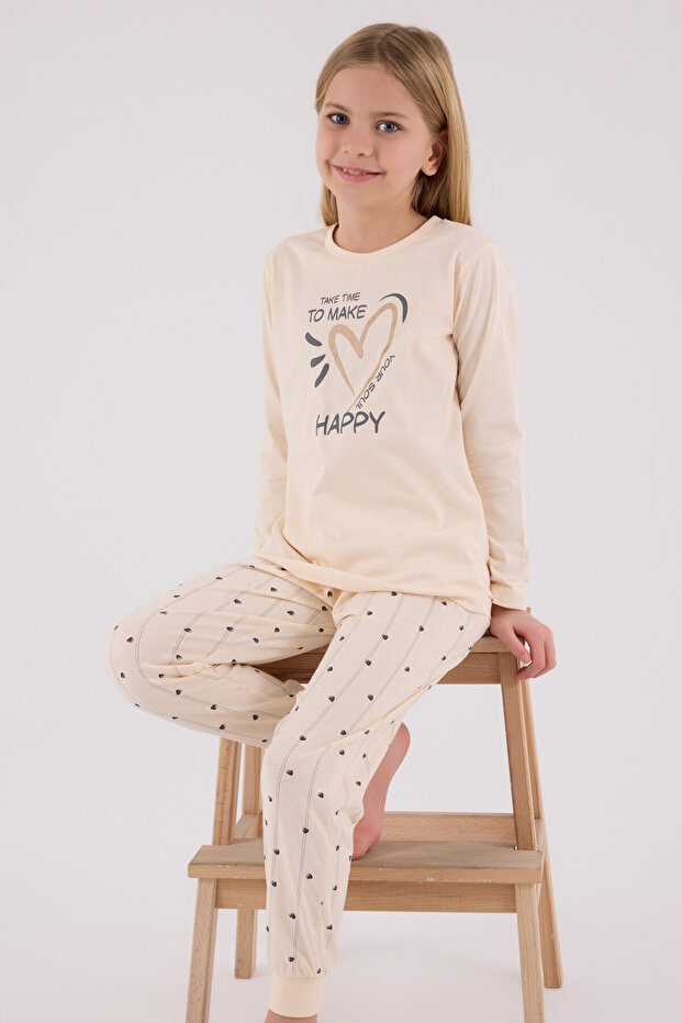 Devojčički krem pidžama set - 1