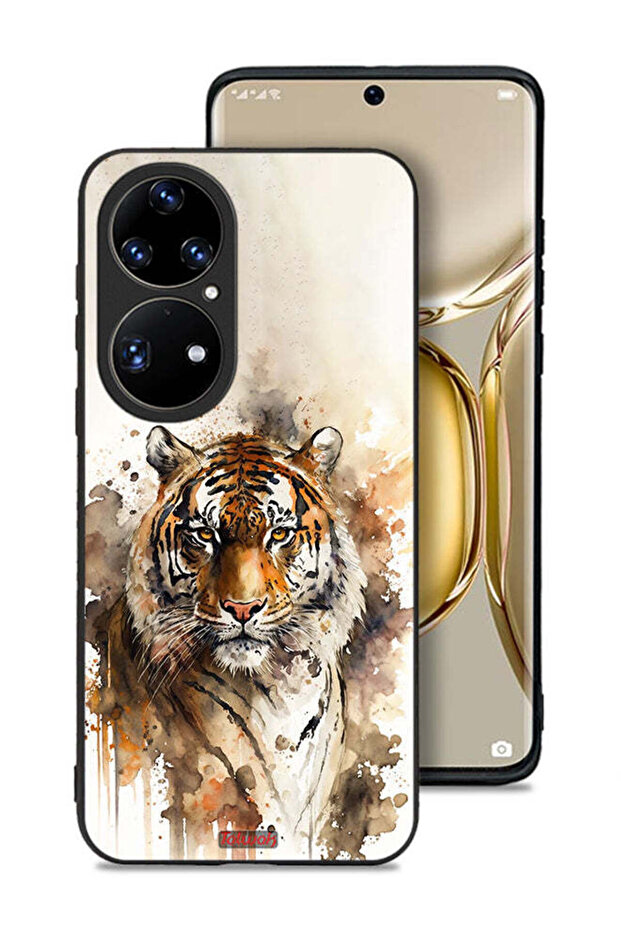 غطاء حماية لهاتف هواوي P50 Pro بتصميم فن تجريدي من جلد الفهد