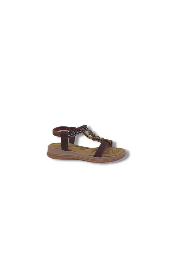 İzlife 383K266 Women's Brown Elastic Stone Buckle Sandals Shoes