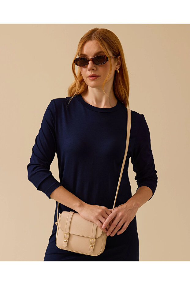 Yuvarlak Yaka Uzun Kollu Basic Elbise - 4