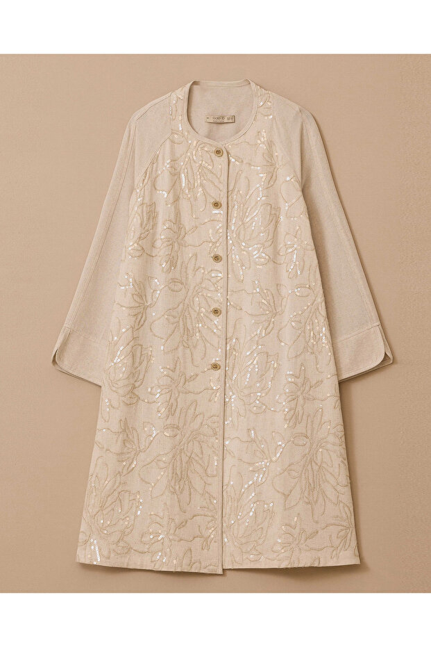 Plus Size Sequin Embroidered Button Cap - 5