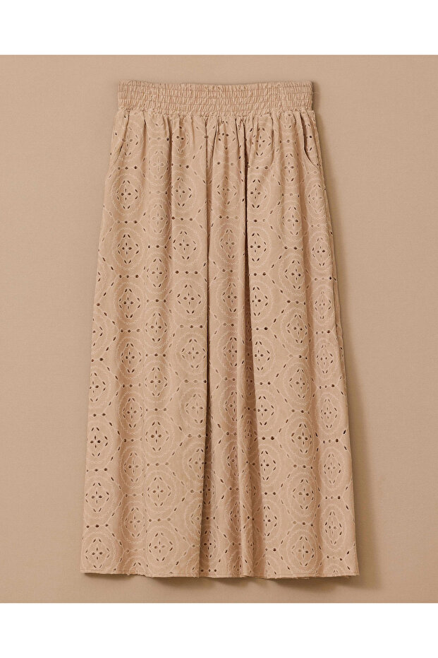 Desenli Elastik Bel Cepli Etek - 1