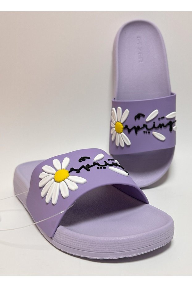 Spring Daisy Detailed Non-Slip Anatomic Eva Sole Women's Home Street and Wet Floor Slippers