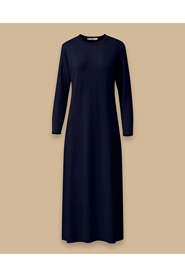 Yuvarlak Yaka Uzun Kollu Basic Elbise - 5