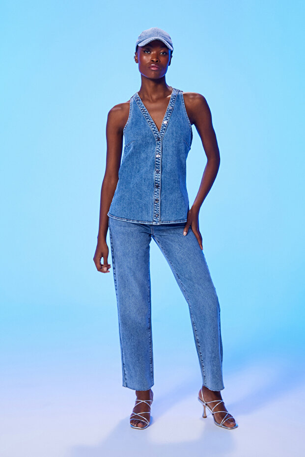 Denim Yelek Mavi - 3