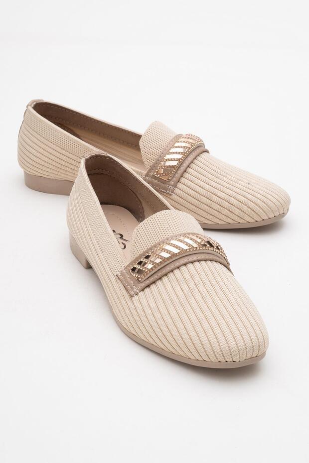 Women's Buckle Knitwear Shoes Beige