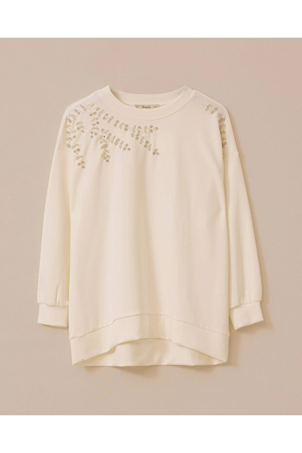 Yuvarlak Yaka Taş İşlemeli Sweatshirt - 6