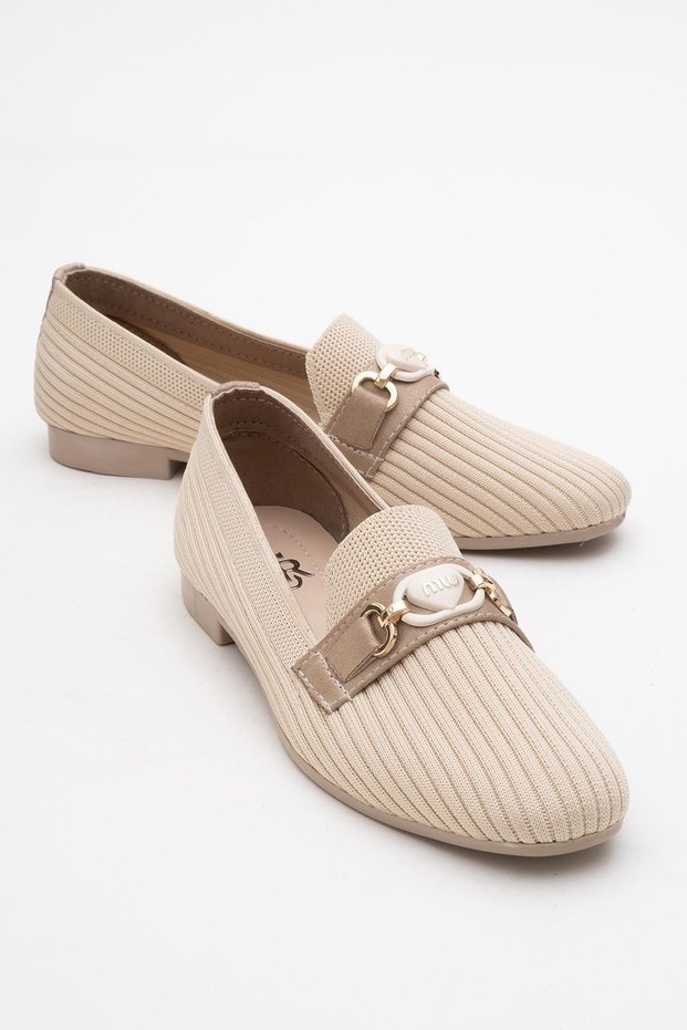 Women's Buckle Knitwear Shoes Beige