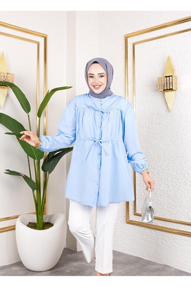 Women's Buttoned Tie-Up Blue Shirt
