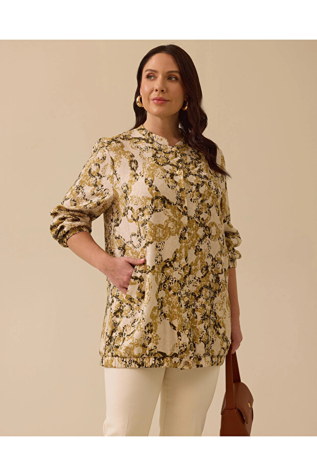 Plus Size Patterned Buttoned Jacket - 1