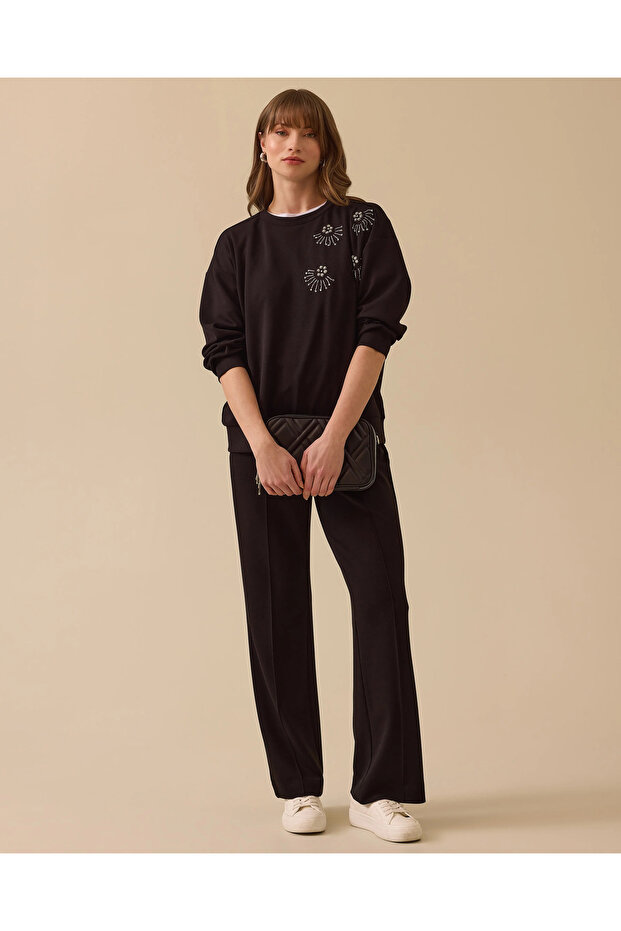 Yuvarlak Yaka Taş İşlemeli Sweatshirt - 3