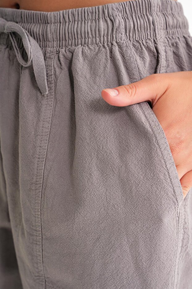 4732 Kadın Şehir Boy Parça Boyalı Basic Şort Antik Gri - 6