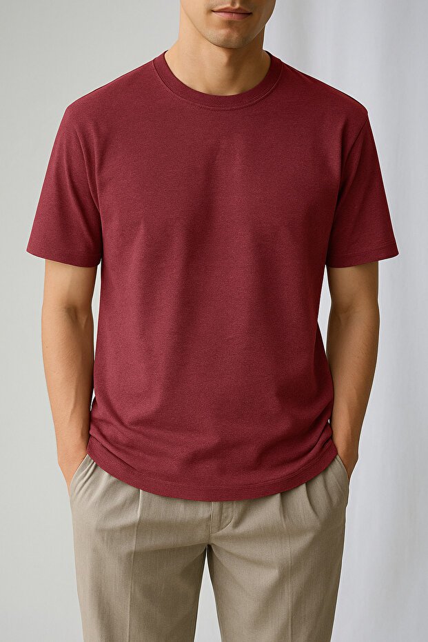 Unisex Basic Düz T-Shirt | Bordo