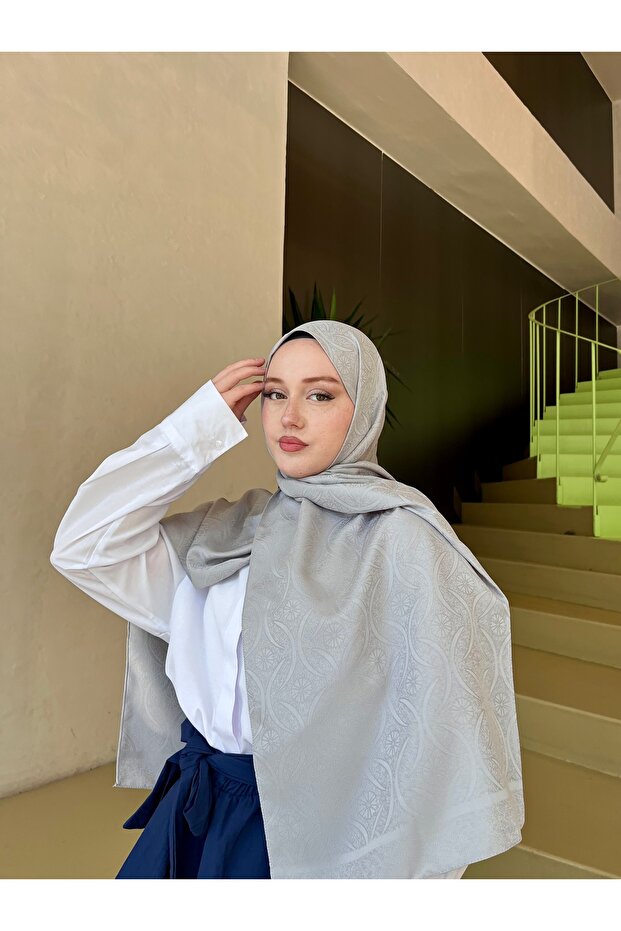 Ethnic Jacquard Shawl Ivy Star Pattern - Gray