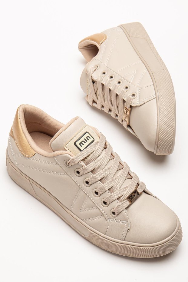 Women's Casual Sports Shoes Beige Thin Sole Lace-Up