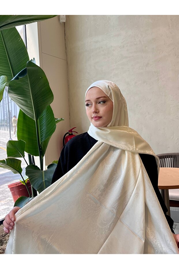 Ethnic Jacquard Shawl Ottoman Breeze Pattern - Cream
