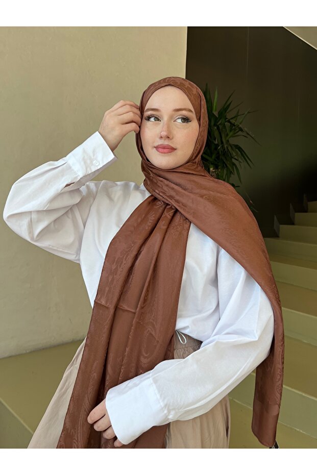 Ethnic Jacquard Shawl Ottoman Breeze Pattern - Brown