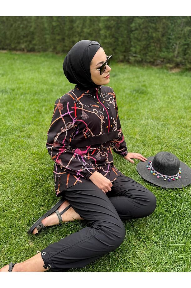 MOODBASİC SWİMWEAR ZİNCİR DESENLİ TAŞLI TESETTÜR MAYO - 2