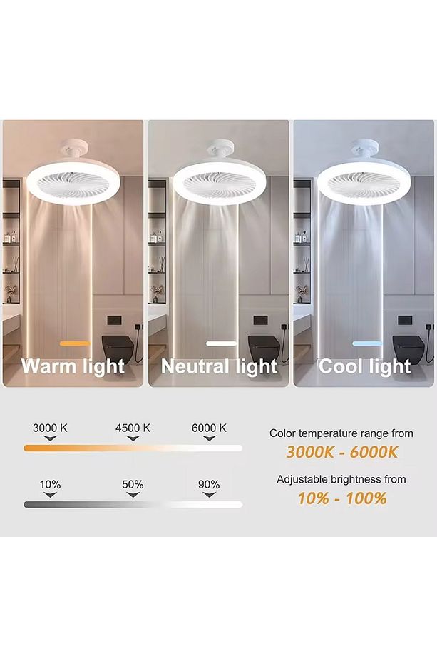 Kumandalı 3 Renk Işıklı Dimmer Aydınlatma Yüksek Hızda Pervane Tavan Vantilatörü E27 Duy Tak Kullan - 3