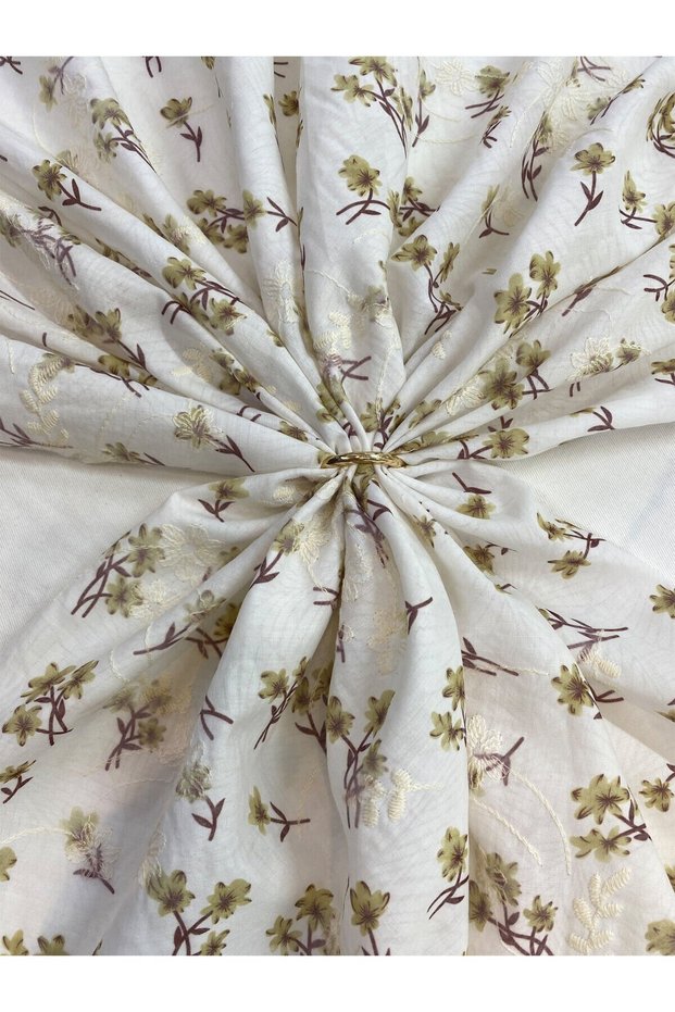 Embroidery Embroidered Mustard Small Floral Pattern Cotton Fabric