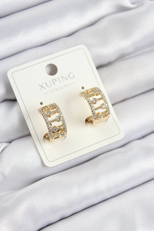Xuping Zircon Stone Fence Ring Model Gold Color Women's Earrings