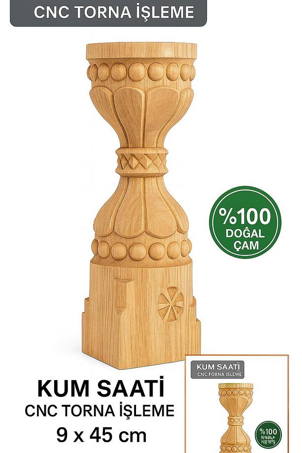 AHŞAP OYMA KUM SAATİ 9cmx9cmx45cm - 1