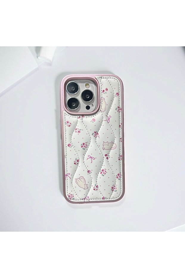 iPhone 13 (6.1 Inch) Compatible Quilted Flower Pattern Pouf Case Special Boxed