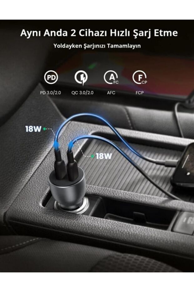 70594 CD213 50W Çift PD Type-C Type-C Hızlı Şarj Portu Araç Şarj Cihazı - 3