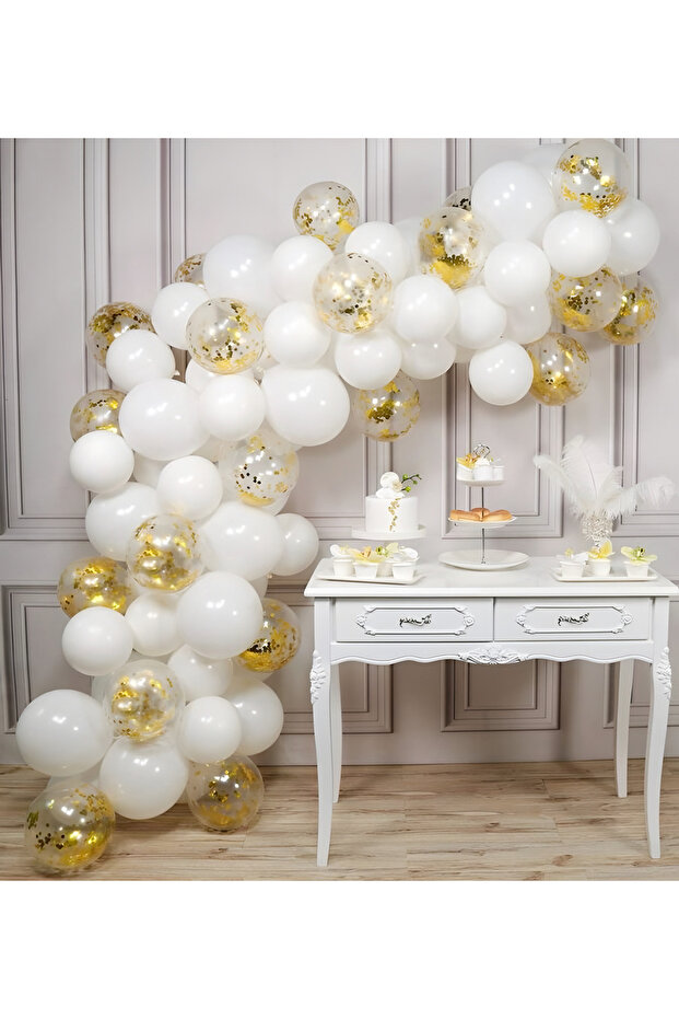 White Gold Confetti Balloon Chain 60 Pieces