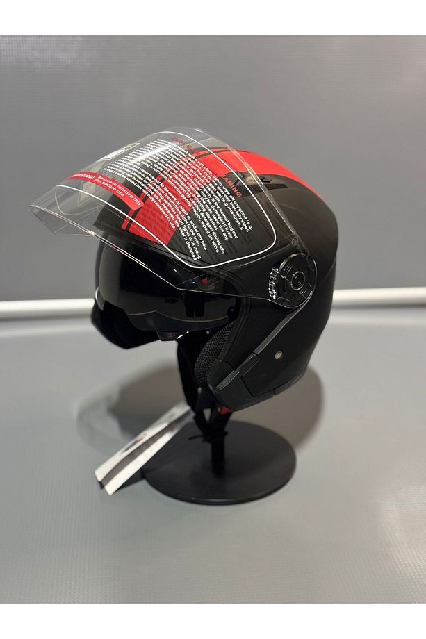 JK512 Yarım Motosiklet Kask MatBlack-Red/x2 - 7