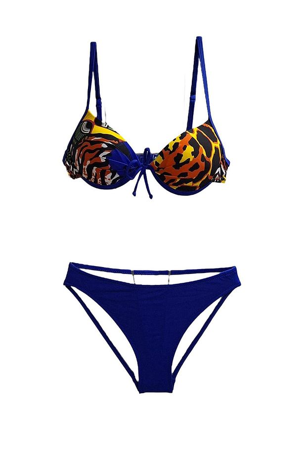 Kadın Saks Mavi Üst Desenli Push-Up Bikini Takımı - 1