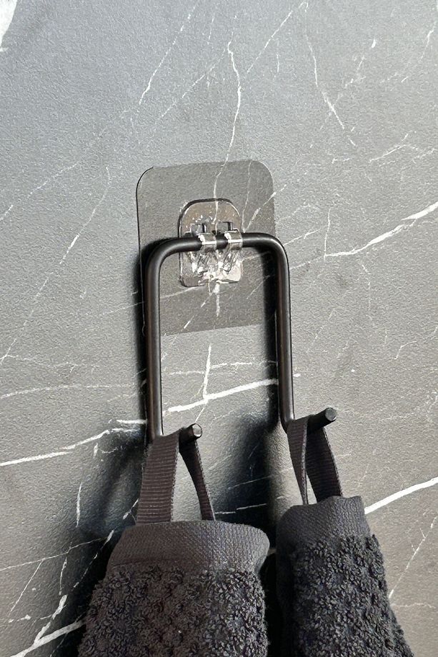 Yapışkanlı Çift Kancalı Banyo Mutfak Askısı Metal Askılık Duvar Askı Organizer - 4