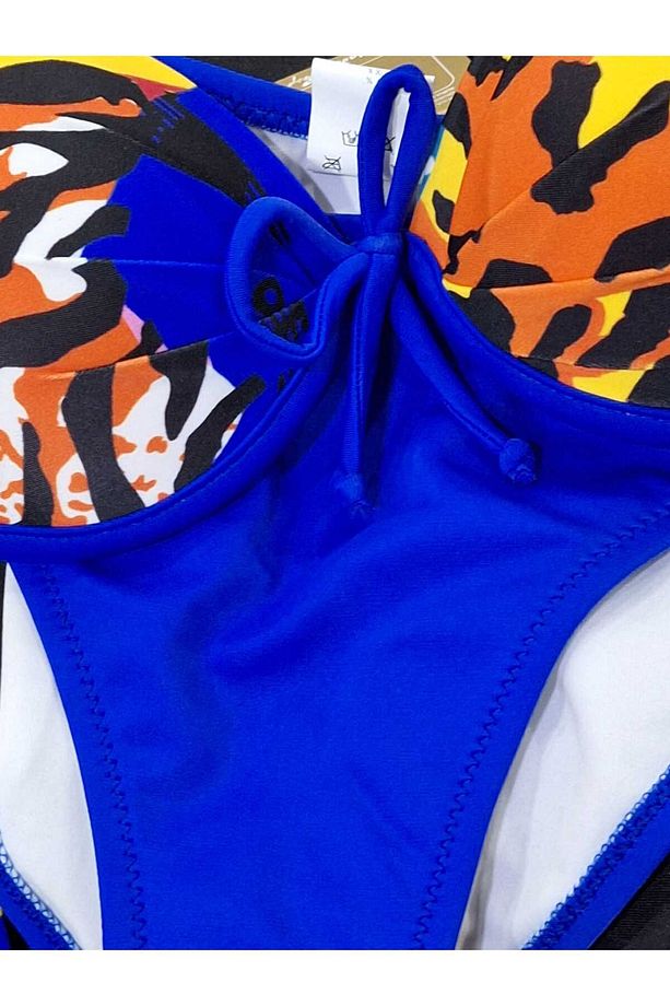 Kadın Saks Mavi Üst Desenli Push-Up Bikini Takımı - 3