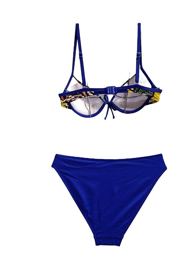 Kadın Saks Mavi Üst Desenli Push-Up Bikini Takımı - 4