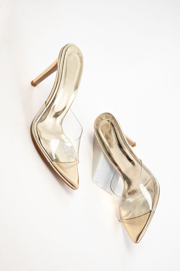 Gold-Transparent Women's Classic Heeled Shoes 20732