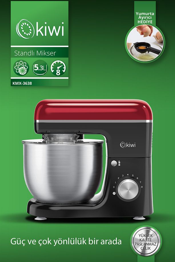 Kmx-3638 Hamur Yoğurma & Stand Mikser 5,3 Lt 1300w 8 Hız Kademeli Mutfak Şefi Kırmızı - 1
