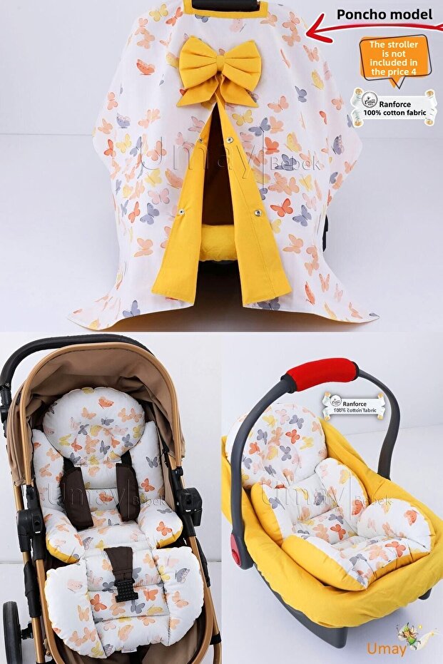 4 Pieces - Stroller Cover, Stroller Cushion with Lumbar Support, Stroller Cushion, Stroller Sheet - Poncho