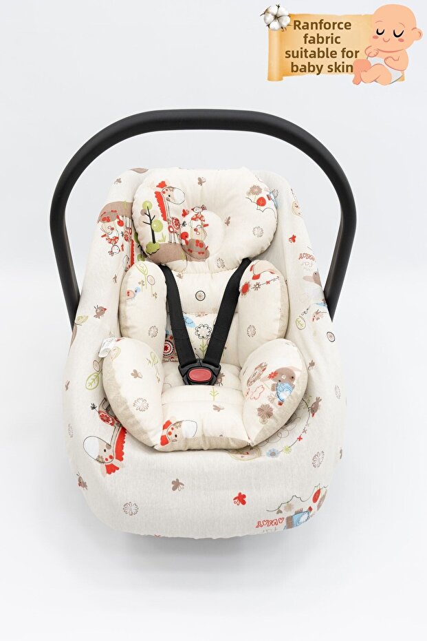 Orthopedic Lumbar Supported Baby Stroller Cushion and Sheet Set of 2, Double Sided Use, Animal Series